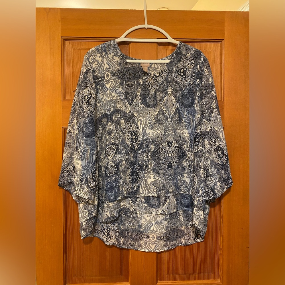 Chicos Blue & White Women's Flowy Blouse! Sz 3/L-XL Excellent condition